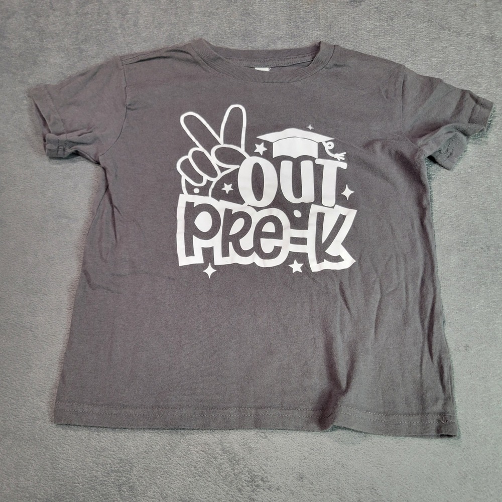 Rabbit Skins T-Shirt Unisex Kids 5/6 Grey Peace Out Pre-K Graduation Graphic Tee